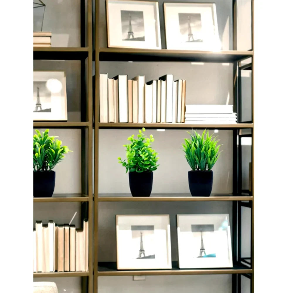 Maliben | Leafora Artificial Eucalyptus Plant In Black Pot | Mini Decorative Plant | For Table, Bathroom & Office
