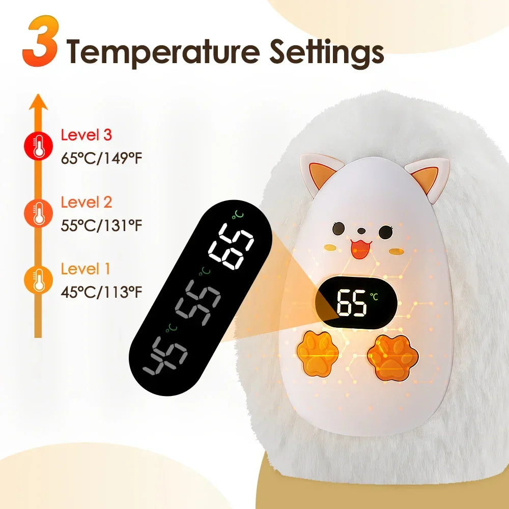 Maliben | Furrio Electric Hand Warmer Fox | Rechargeable 1200 Mah | 3 Heat Levels & Digital Display | Plush Surface | Usb Type-C | Portable For Winter & Office