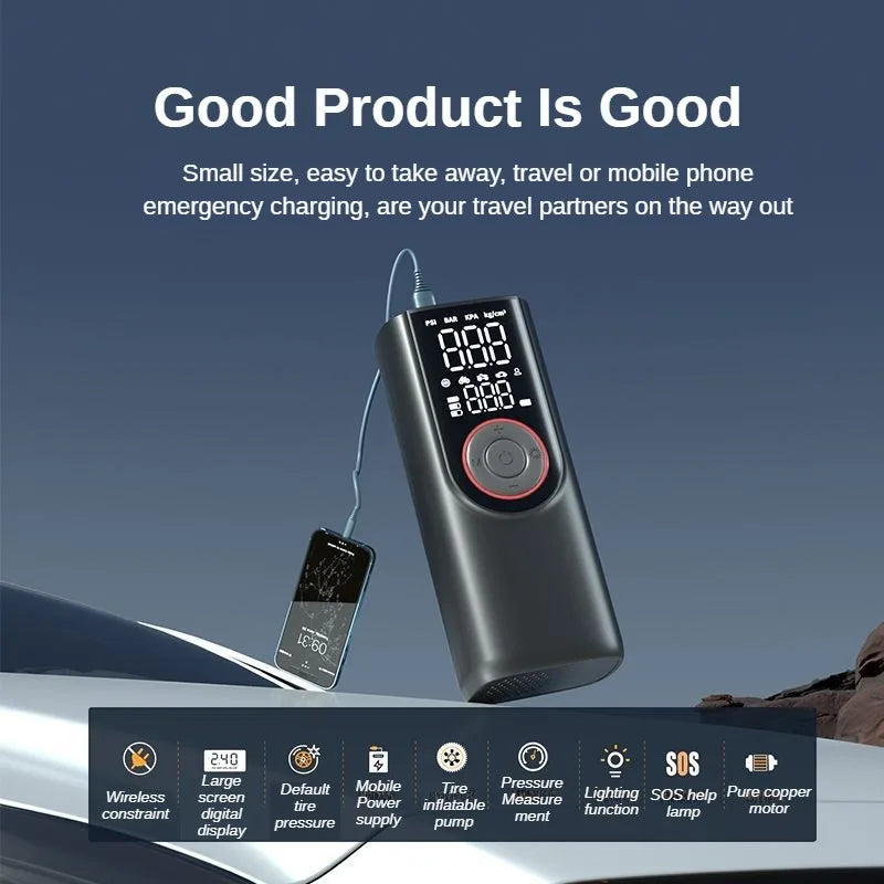 Maliben | Digital Battery Air Pump Airsure Pro | 150 Psi | 6000 Mah Powerbank | Led Light & Automatic Stop | For Car, Bicycle, Ball & More
