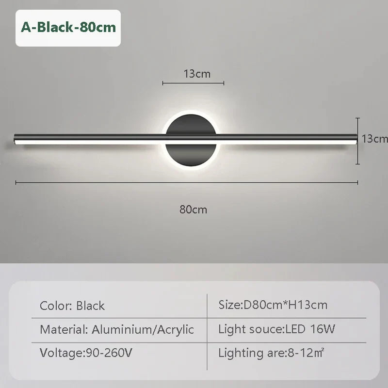 Maliben | Led Wall Light Linealux | Black & Gold | 40/60/80 Cm | Warm, Cold & Three-Color Light | Modern Mirror & Wall Lighting