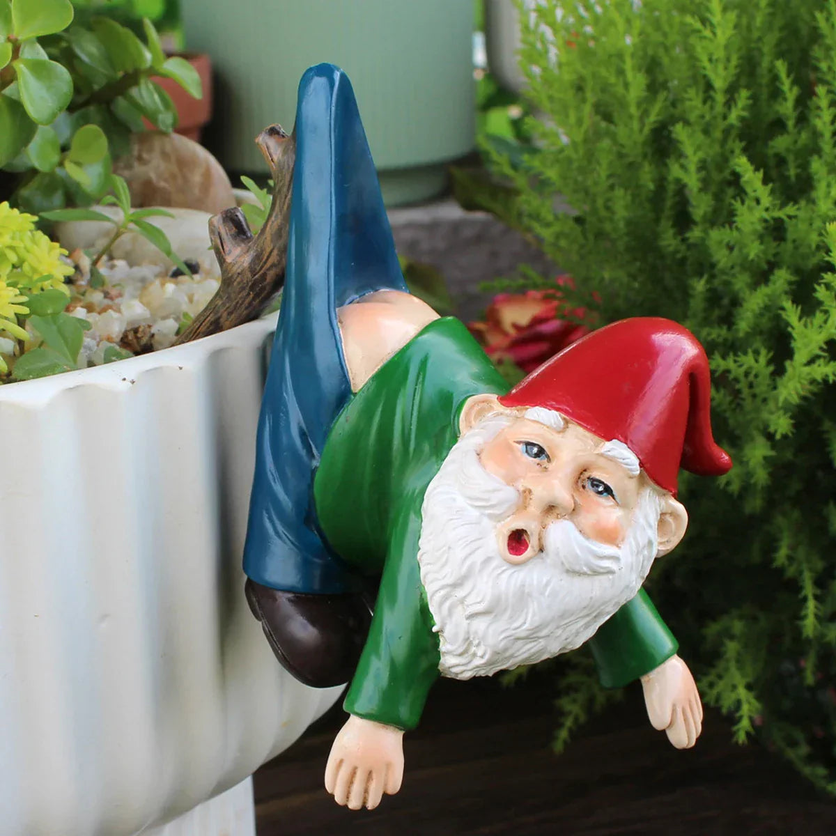 MAliben | Funny Gnome Flower Pot Hanger Made Of Resin With Pants On a Branch