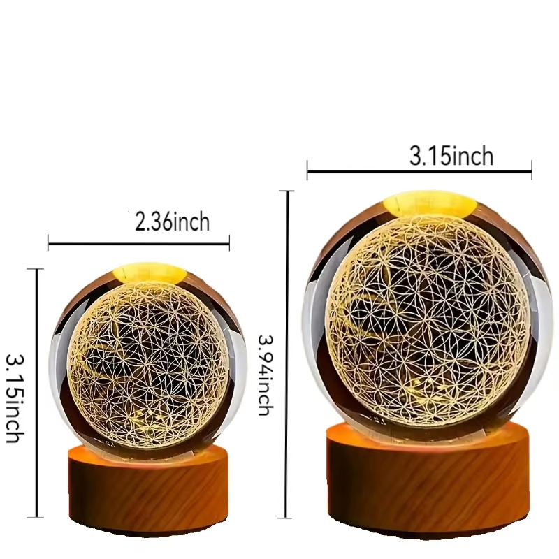 Maliben | Enchanting 3d Flower Of Life Crystal Ball With Color-Changing Usb Nightlight