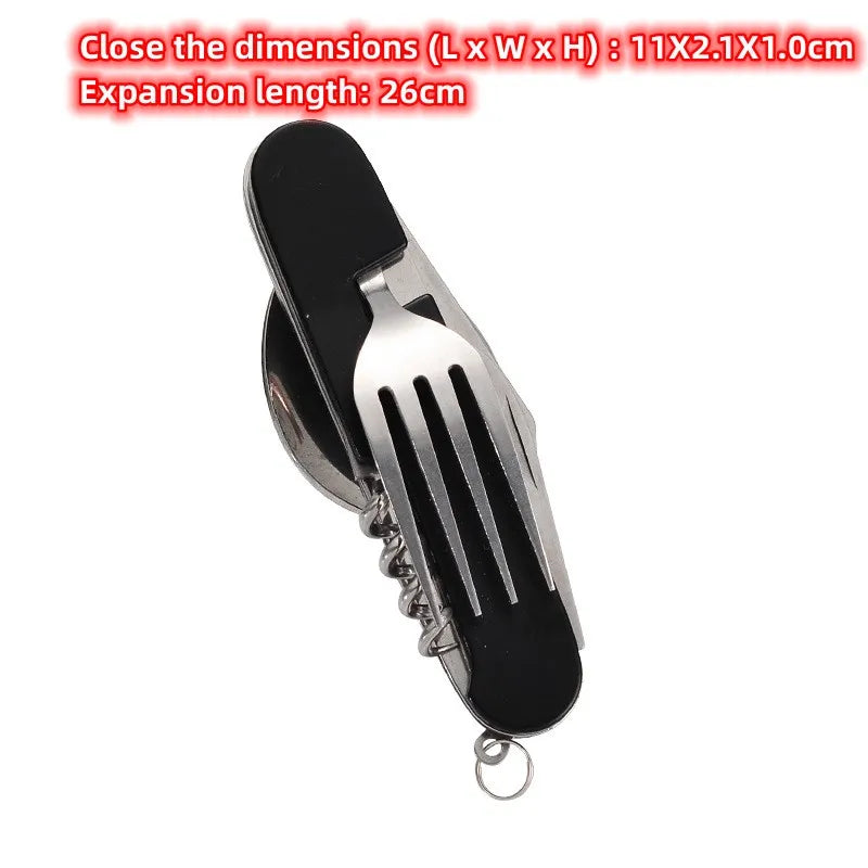 Maliben | 4-In-1 Outdoor Cutlery Set Camplico | Foldable Spoon, Fork, Knife & Bottle Opener | Stainless Steel & Compact | For Camping & Travel