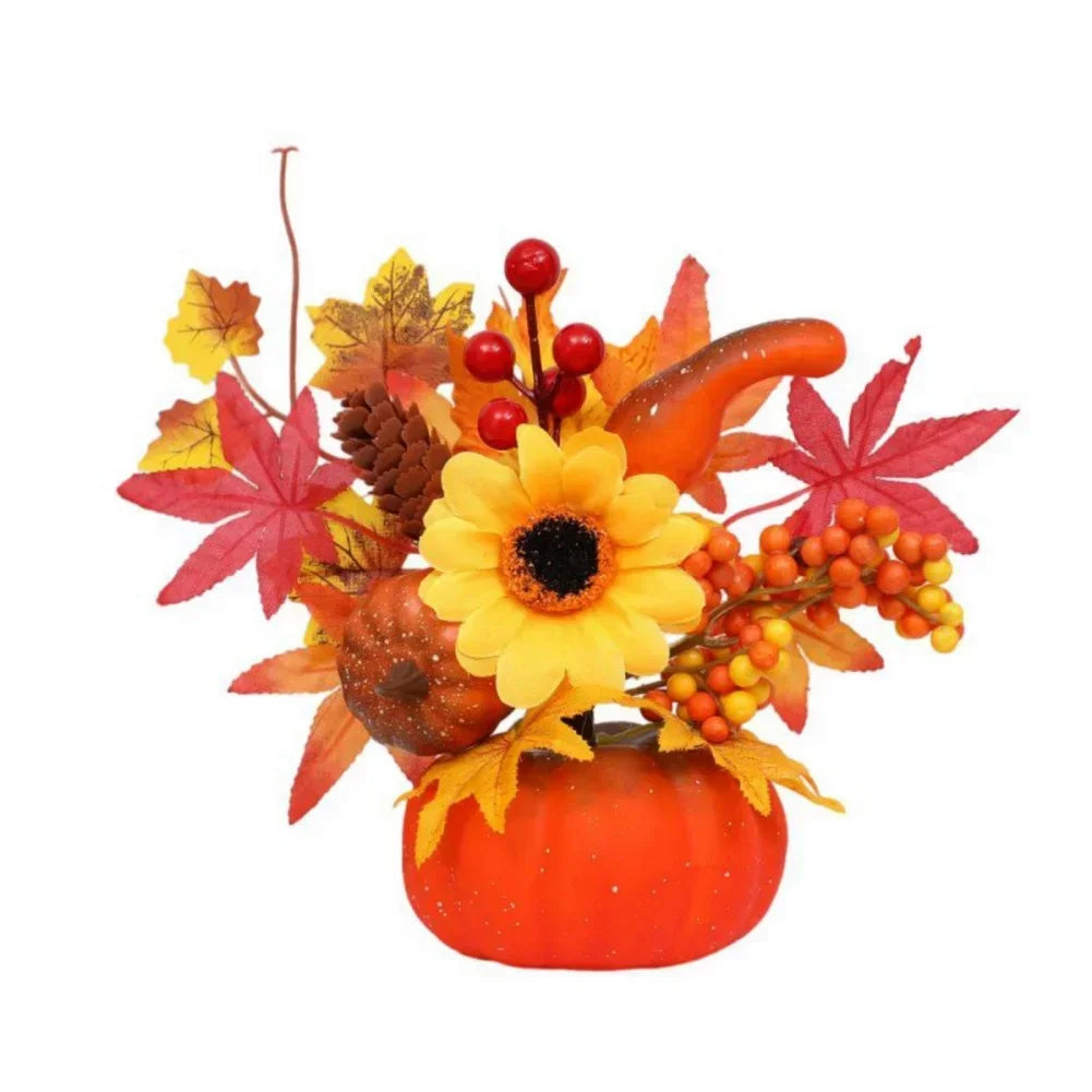 Maliben | Autumn Magic | Decorative Pumpkin With Artificial Flowers | 25–30 Cm | Autumn & Halloween Decor