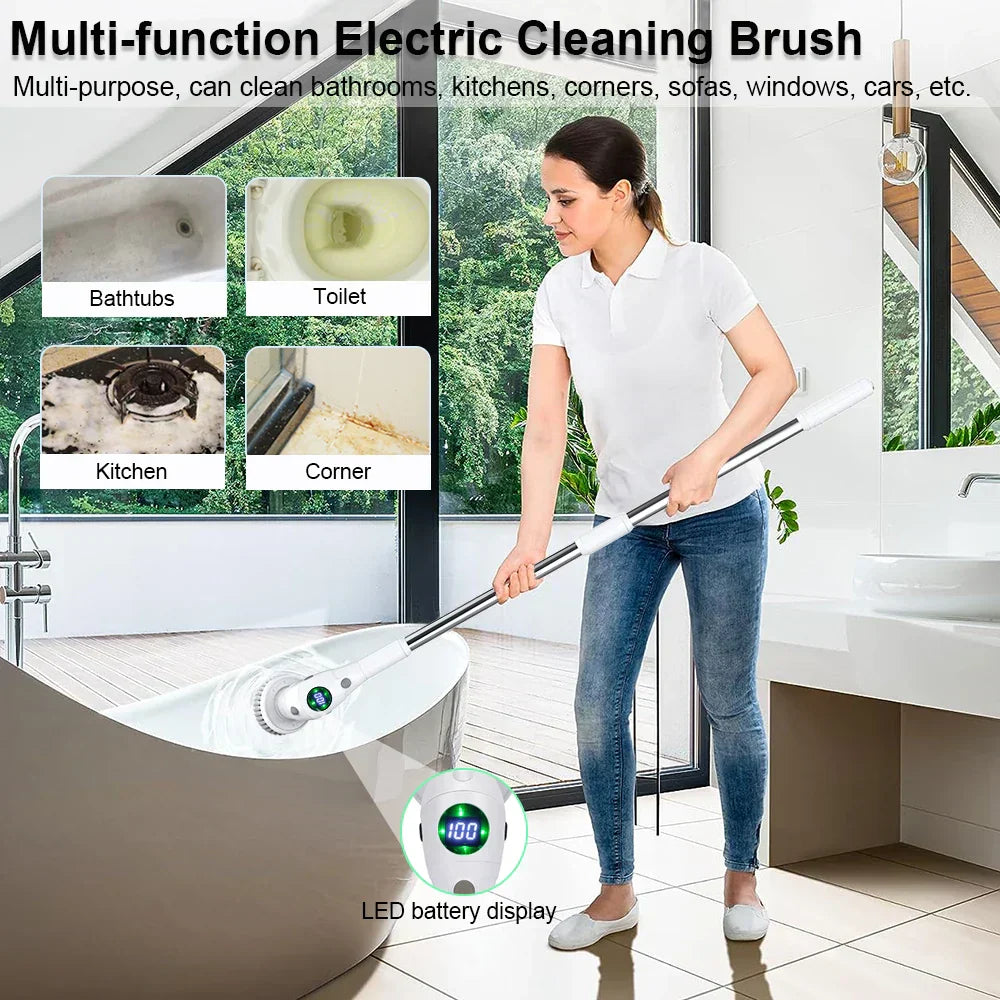 Maliben | SIngle Cleaning Solution: 8-in-1 Multifunctional Electric Cleaning Brush - Wireless And Rotating For Bathroom, Kitchen, Windows, And Toilet