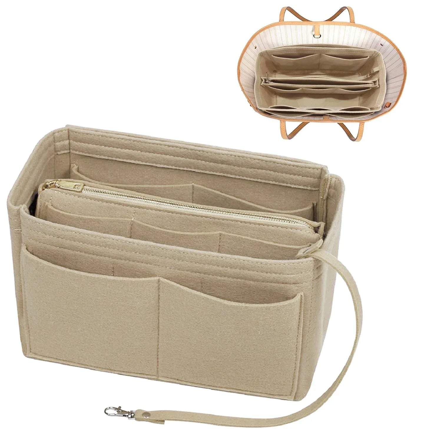 Maliben | Taschenluxe Organizer Inlay | Felt Insert With Zipper | 15 Compartments & Key Strap | For Handbags & Shoppers