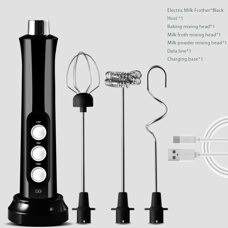Maliben | 3 In 1 Electric Milk Frother Rechargeable Milk Foam Maker Handheld Frother High Speed Milk Frother Drink Mixer Coffee