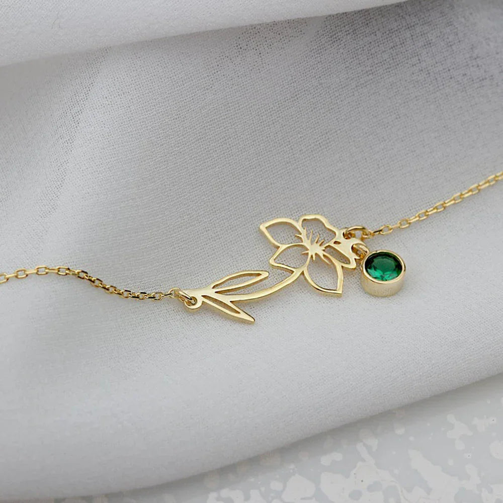Maliben | Dainty Birth Flower & Birthstone Chain Bracelet