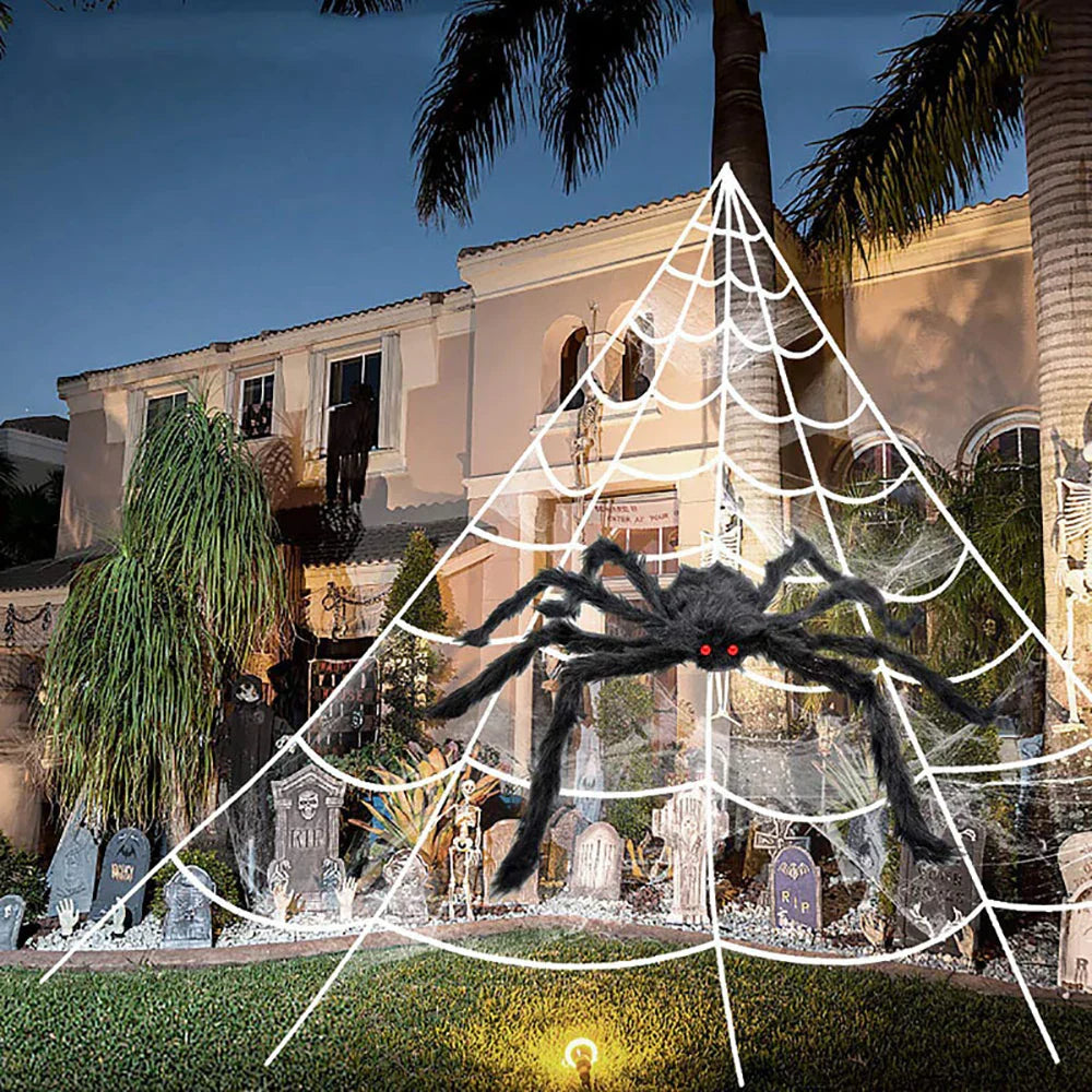 Maliben | Creepyweb Xxl Spider Web | Triangular | 5 M | Fluffy Halloween Decoration For Garden & Home