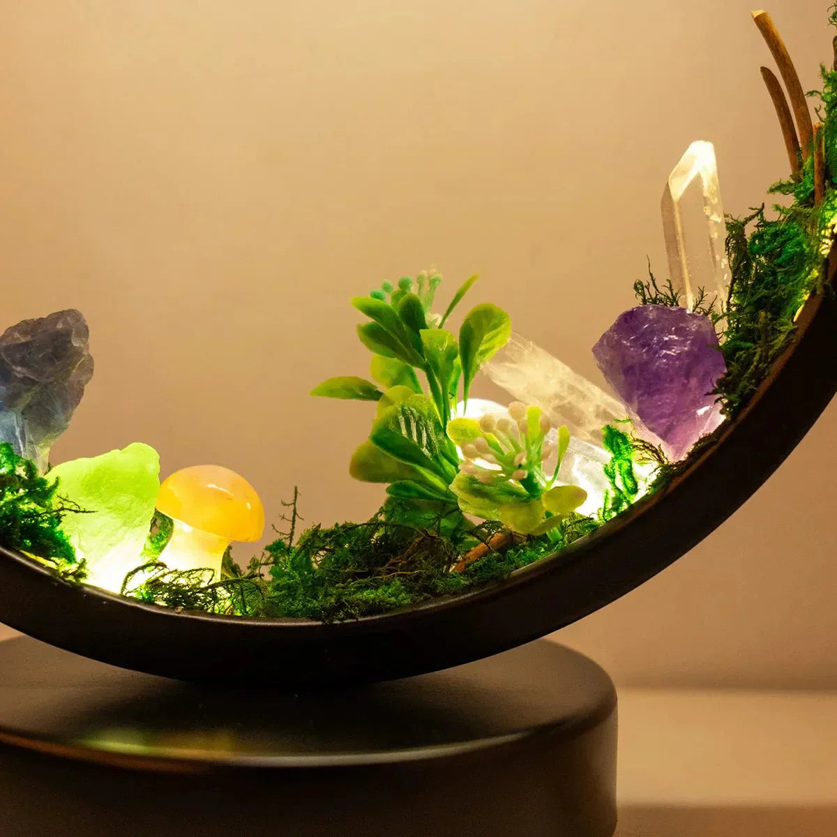 Maliben | Elegant Night Light - Round Frame - Green Crystals - Chic Decoration
