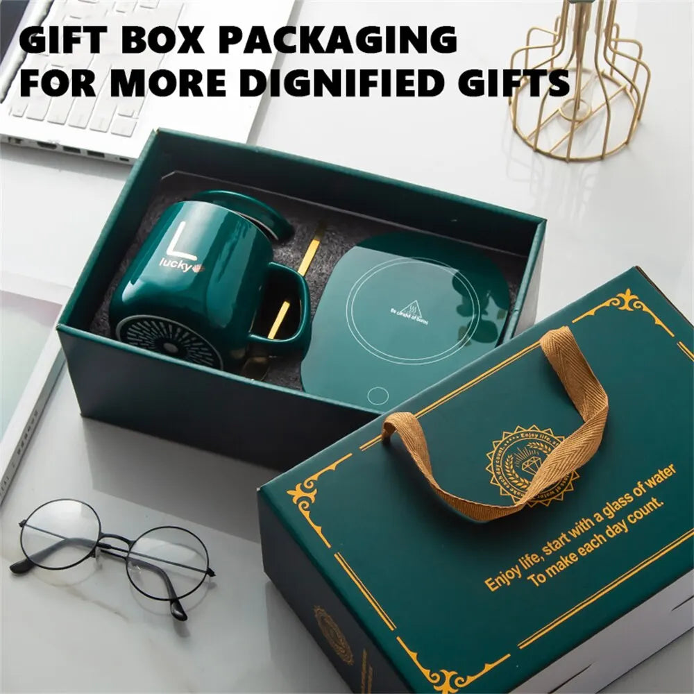 Maliben | Smart Ceramic Mug Heater Cup Coaster Warmer Thermostat Coffee Heating Electric Mug Set Milk Tea Heating Water Home Office Gift
