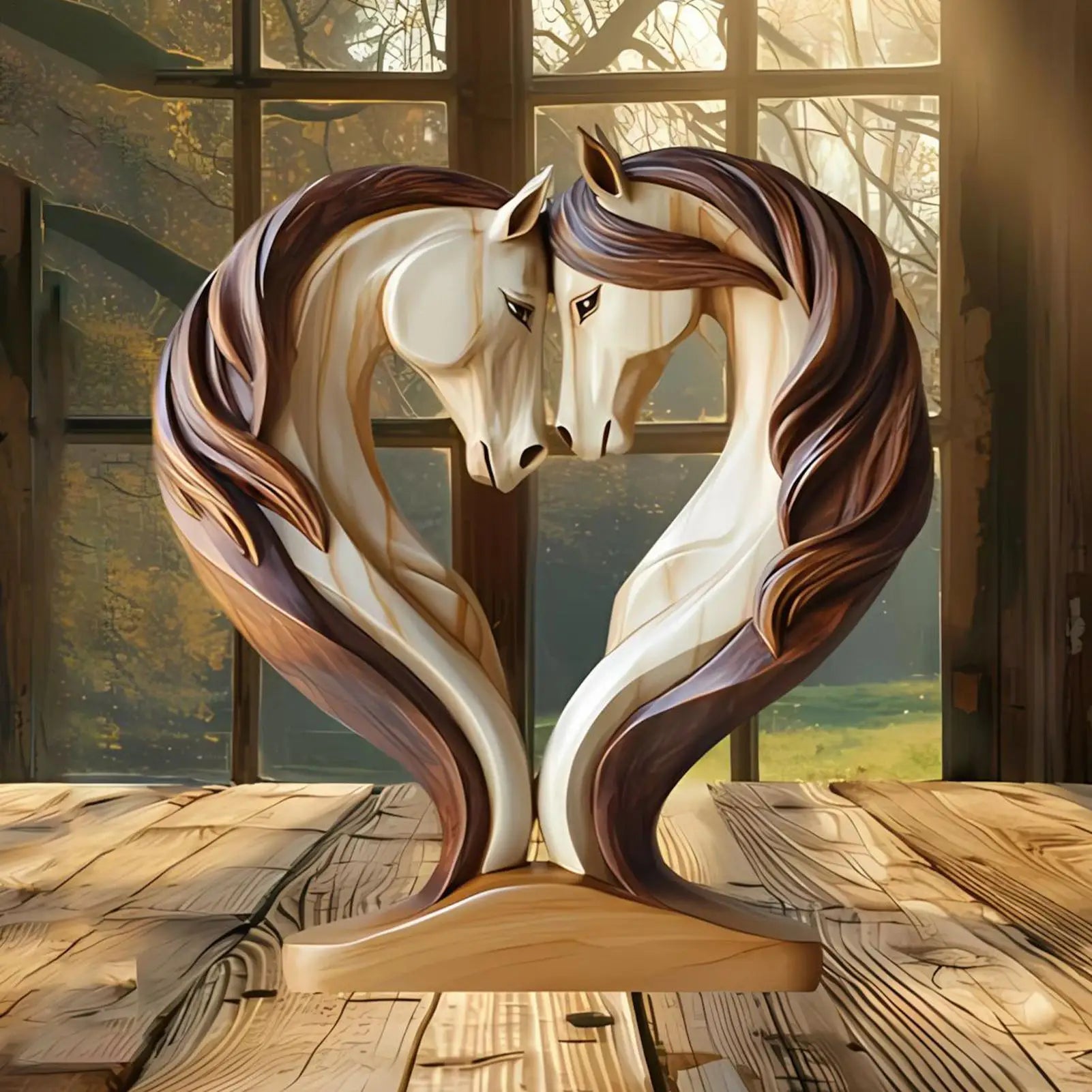 Maliben | Equora Horse Sculpture | Horse Sculpture Wood | 2d Design In Embrace Pose | Decoration For Living Room, Office & Children's Room