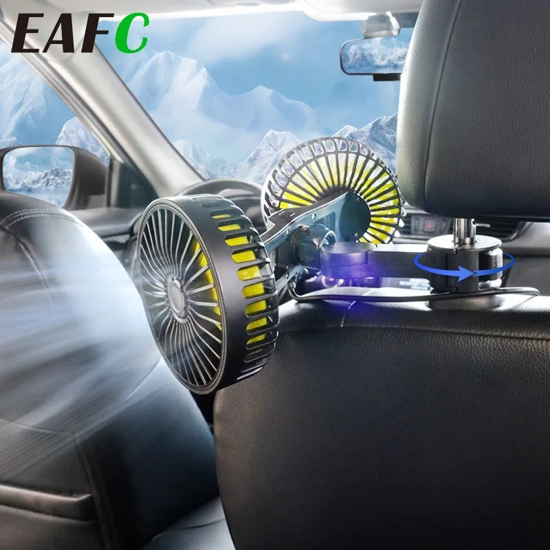 Maliben | Auto Cooling Fan Aircura Duo | 3 Speeds | Usb Charging | 360° Rotatable | For Backseat & Headrest