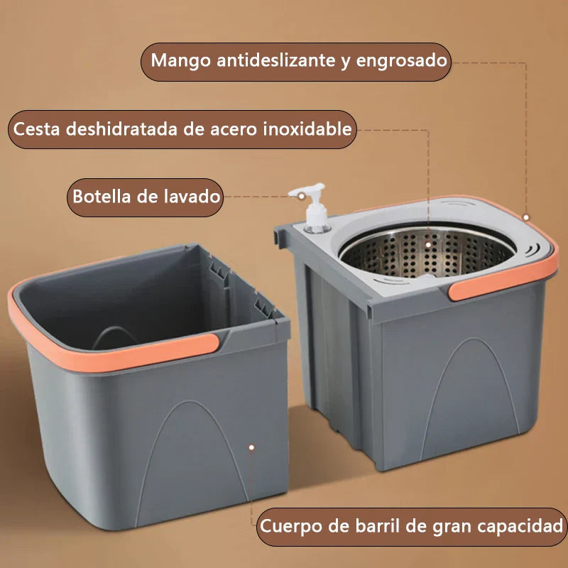 Maliben | Dual Chamber Mop With Double Chamber Bucket | 138 Cm Stainless Steel Handle | 360° Swivel Head | For Tiles, Wood & Laminate