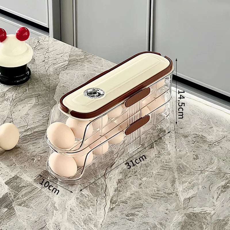 Maliben | Rollegg Max | Automatic Egg Holder For The Refrigerator | Stackable Egg Organizer Made Of Clear Plastic