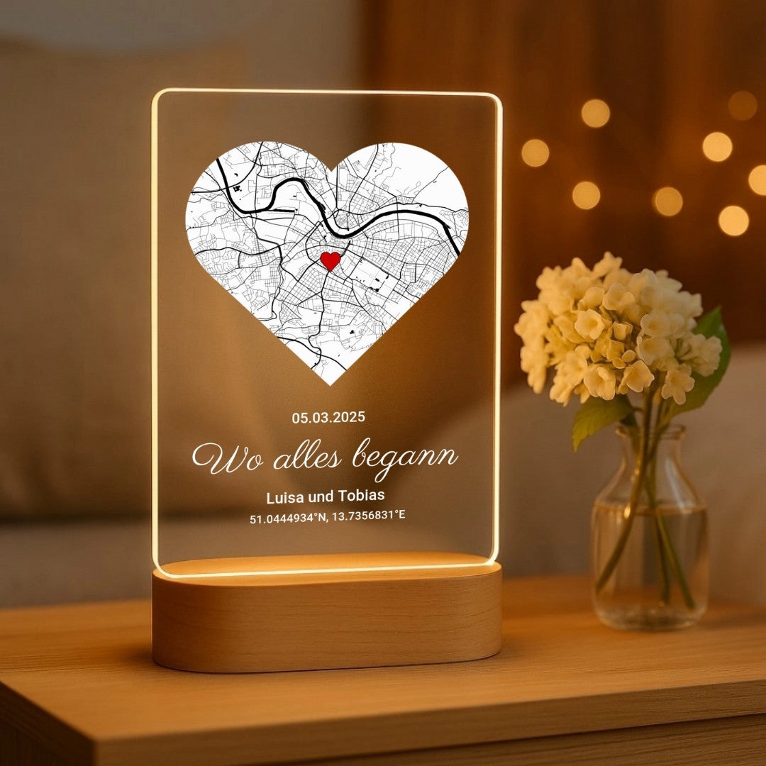 MAliben | Lichtzauber Night Light | Personalized Led Night Light With Wooden Base For a Cozy Atmosphere
