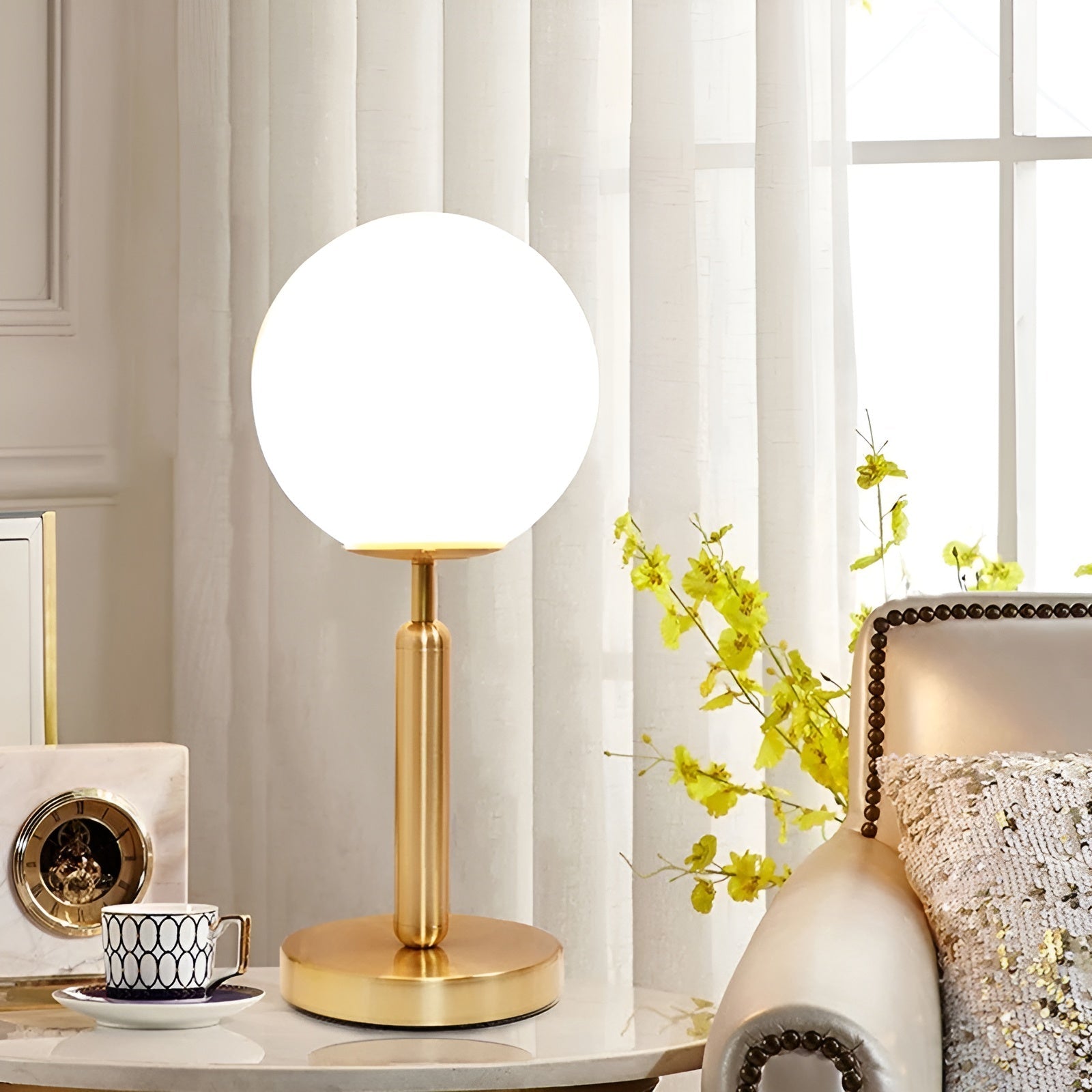 Maliben | Sphereshine Luxe Table Lamp Of Glass & Brass – Elegance And Led