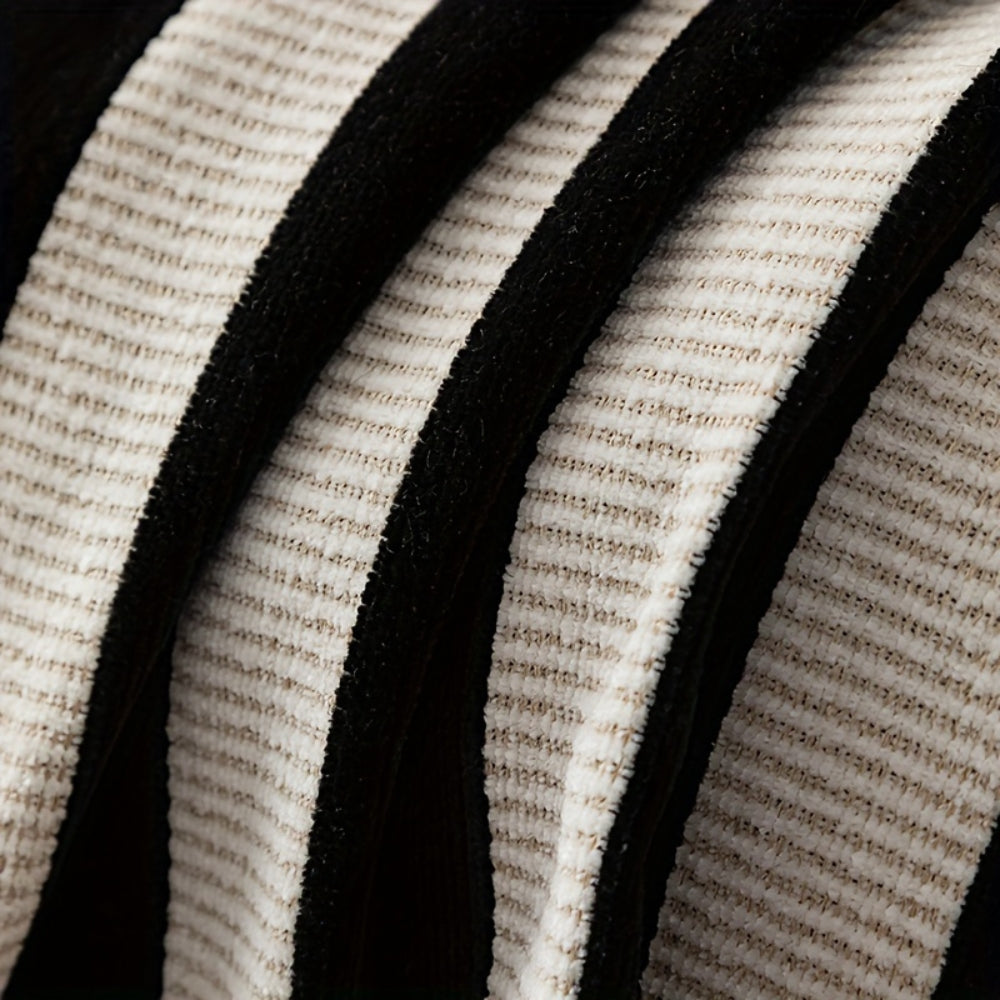 Maliben | Striped Chenille Black White Sofa Cover