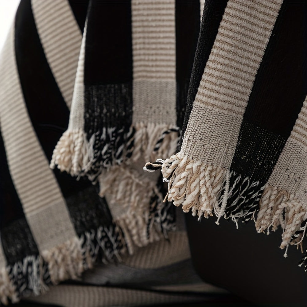 Maliben | Striped Chenille Black White Sofa Cover
