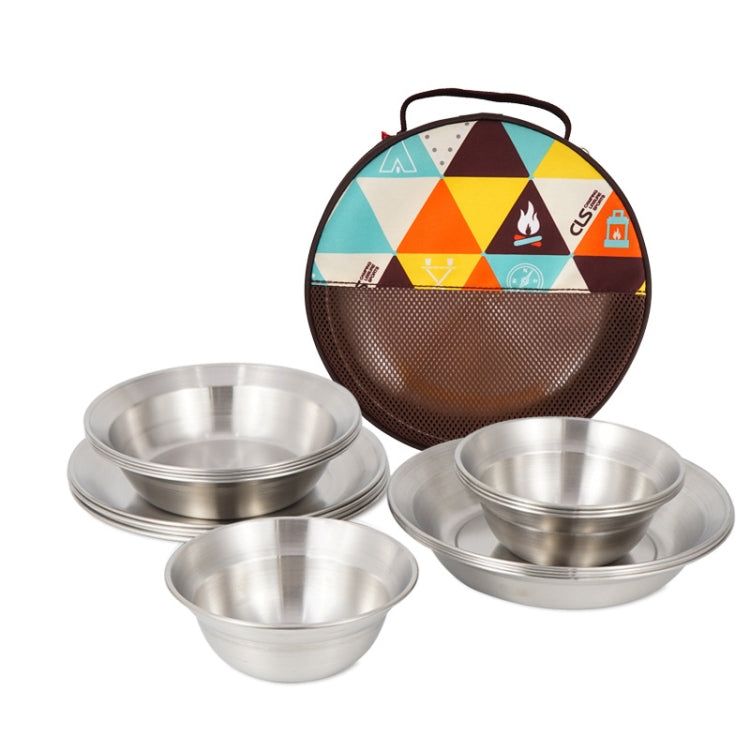 16 Pcs / Set Cls Outdoor Stainless Steel Tableware Portable Camping Dinner Bowl Plate Set — Maliben garden / outdoor