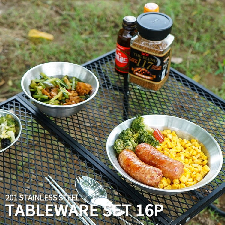 Maliben 16 Pcs / Set Cls Outdoor Stainless Steel Tableware Portable Camping Dinner...