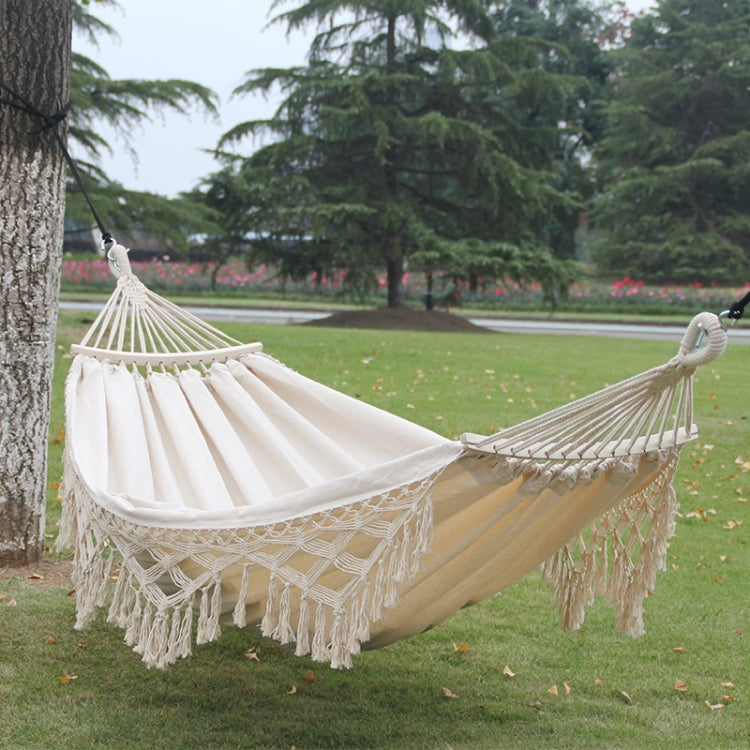 Maliben | 200x150cm Double Outdoor Camping Fringe Canvas Hammock With Pole (White)