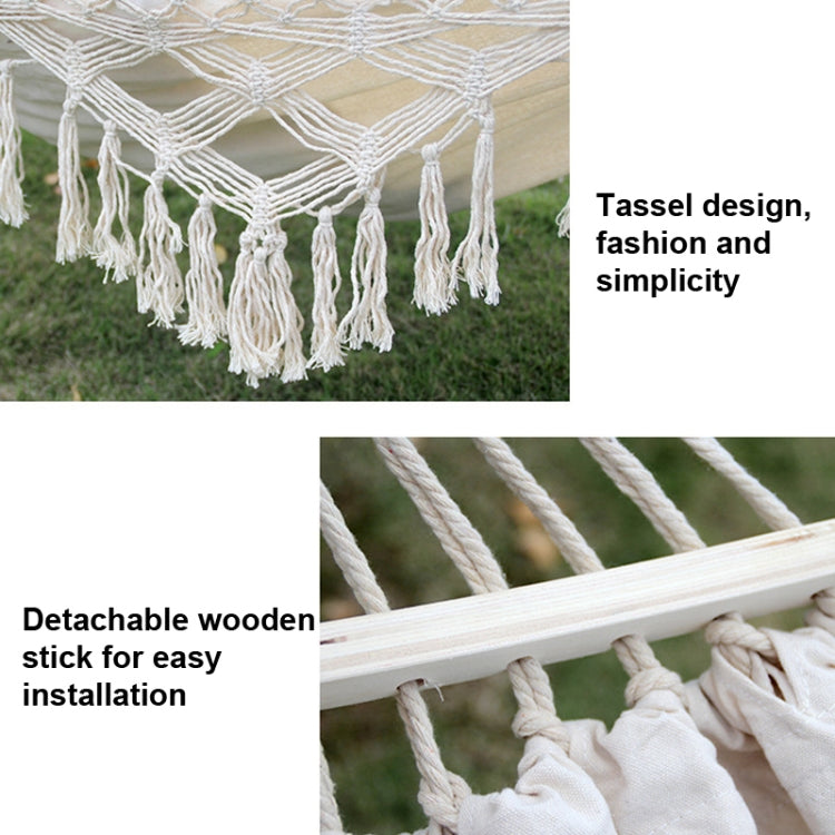 Maliben 200x150cm Double Outdoor Camping Tassel Canvas Hammock With Rod (Pink Stripes)
