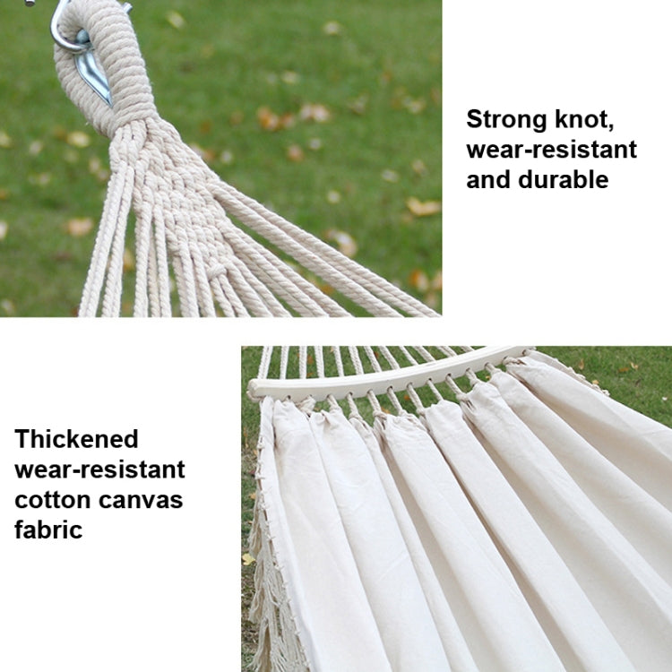 Maliben | 200x150cm Double Outdoor Camping Fringe Canvas Hammock With Pole (White)