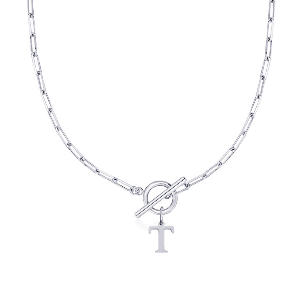 Maliben | Paperclip Letter Initial Circle Lock Clasp Necklace