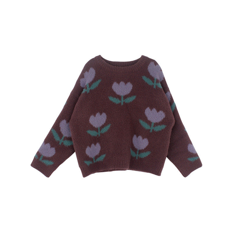 Maliben | Tulip Sweater For Girls - Brown Cotton Comfortable And Breathable