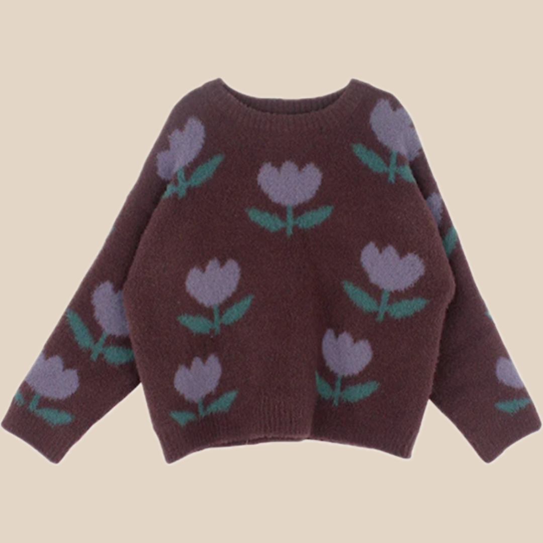 Maliben | Tulip Sweater For Girls - Brown Cotton Comfortable And Breathable