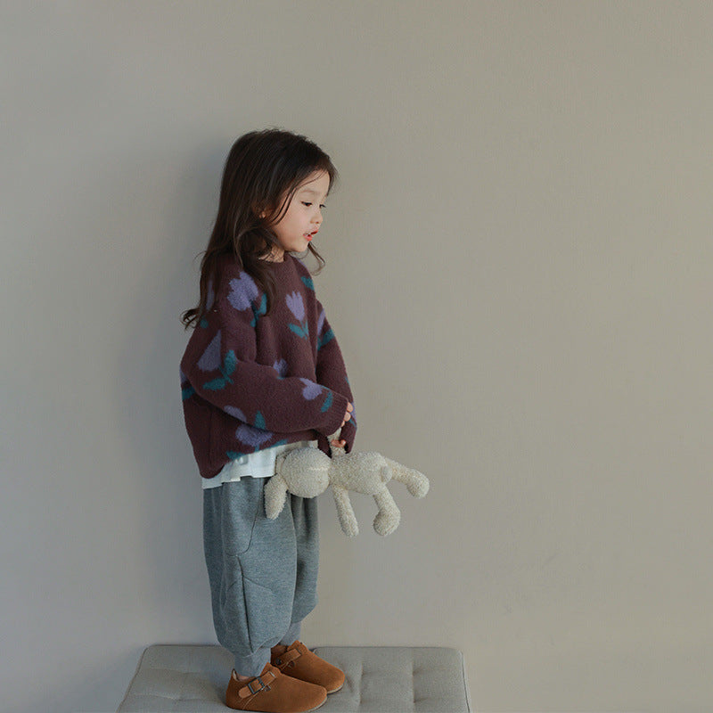 Maliben | Tulip Sweater For Girls - Brown Cotton Comfortable And Breathable