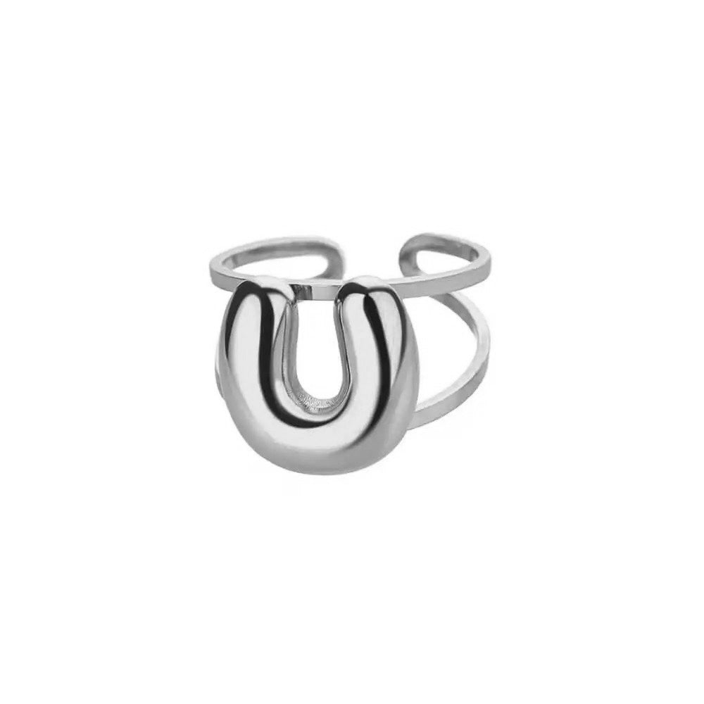 Maliben | Adjustable Open Band Bubble Letter Initial Ring