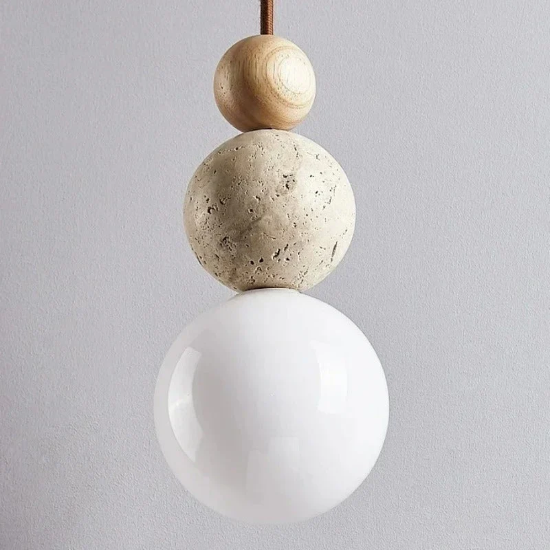Maliben | Modern Travertine And Mahogany Pendant Light - Naturaluxe