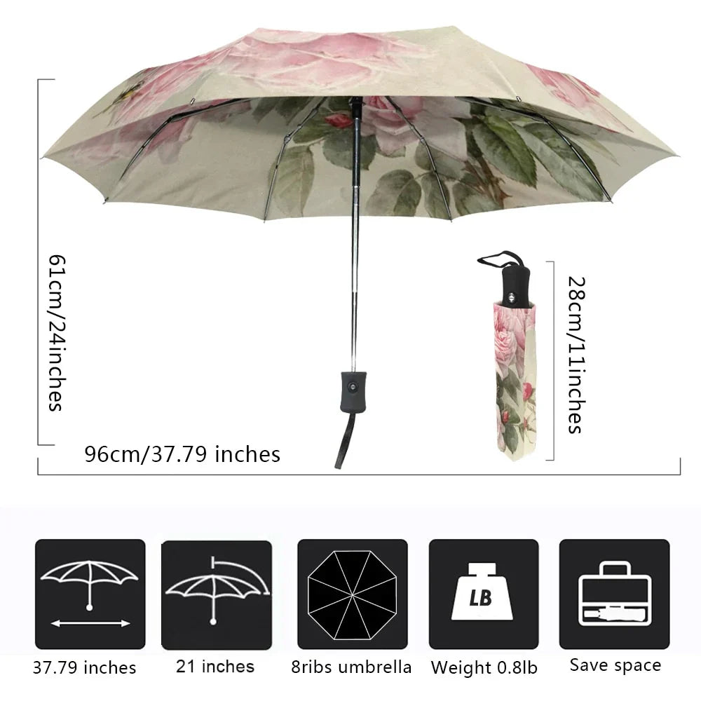 Maliben | Automatic Folding Flower Print Umbrella