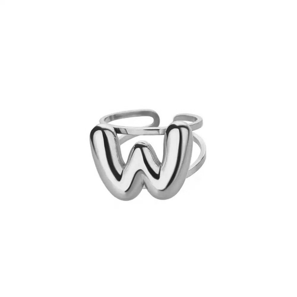 Maliben | Adjustable Open Band Bubble Letter Initial Ring