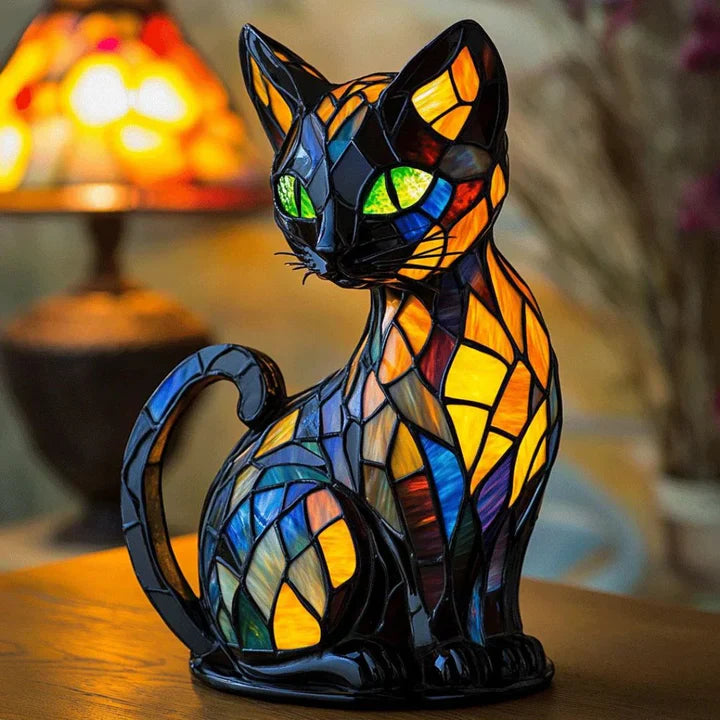 Maliben | Stained Glass Cat-Shaped Table Lamp With Led Lighting – 30-36 Cm