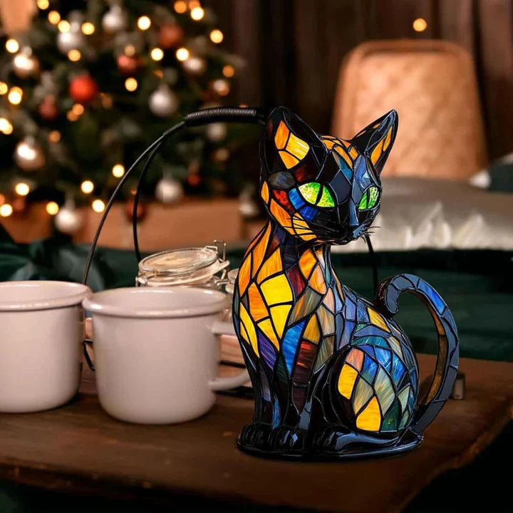 Maliben | Stained Glass Cat-Shaped Table Lamp With Led Lighting – 30-36 Cm