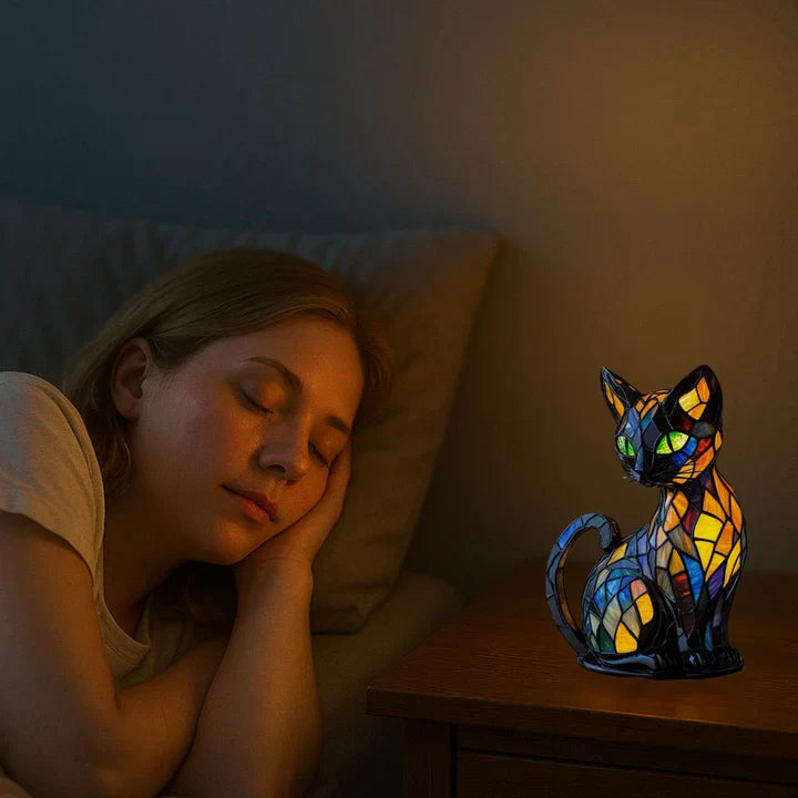 Maliben | Stained Glass Cat-Shaped Table Lamp With Led Lighting – 30-36 Cm