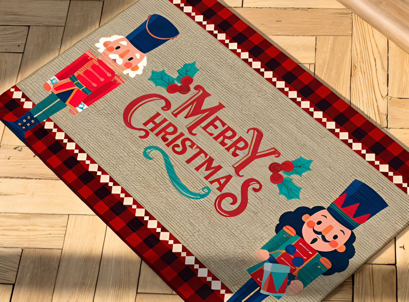 Maliben | Winterglow Christmas Doormat | Nutcracker Motif | Non-Slip & Washable | For Indoor & Outdoor
