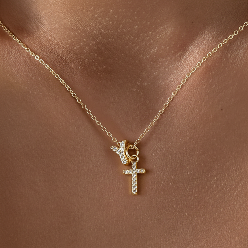 Maliben | Dainty Diamond Initial & Cross Necklace
