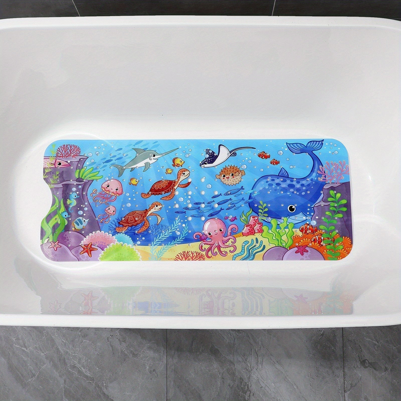 Maliben | Non-Slip Bathtub Mat Aquabuddy | Extra Long & Washable | With Sea Motif & Suction Cups | For Kids' Bath