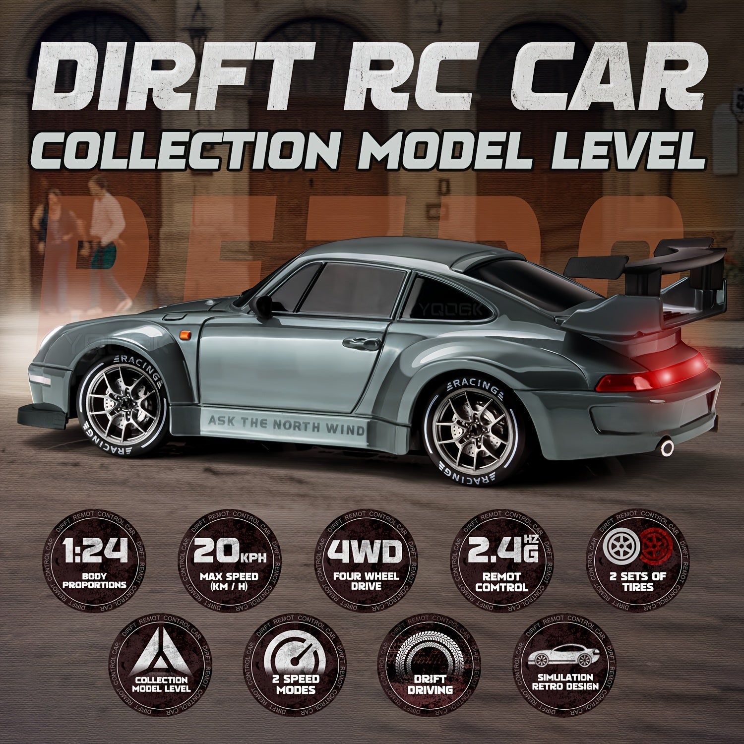 Maliben | Ultimate 1:24 Rc Drift Car With Led Wheels – Rechargeable 4wd Racing Toy