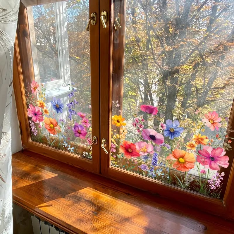 Maliben | 💐 Colorful Floral Bouquet Window Sticker 🖼️ (Removable Without Leaving Marks)