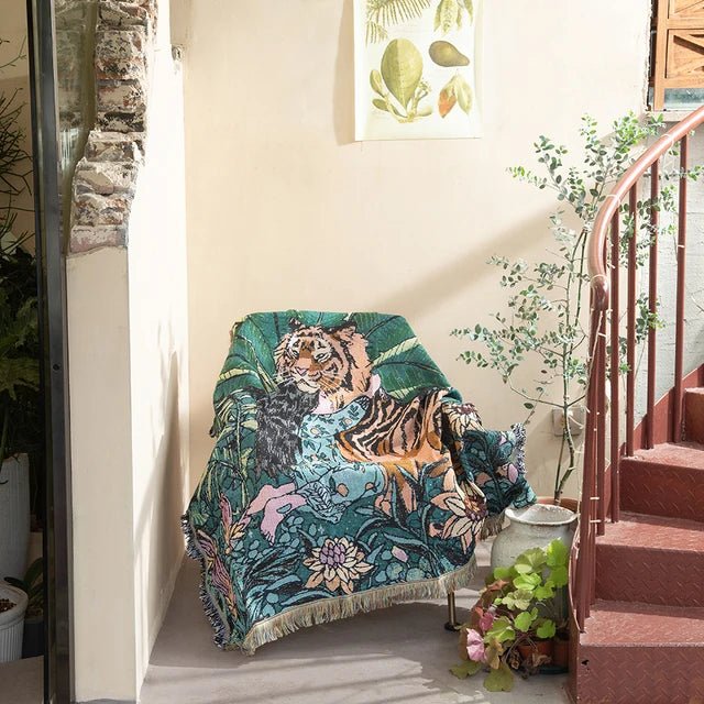 Maliben Abstract Woven Wall Tapestry Throw Blanket