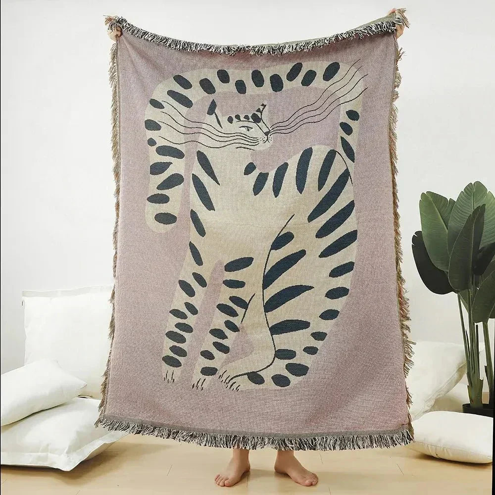 Maliben Abstract Woven Wall Tapestry Throw Blanket
