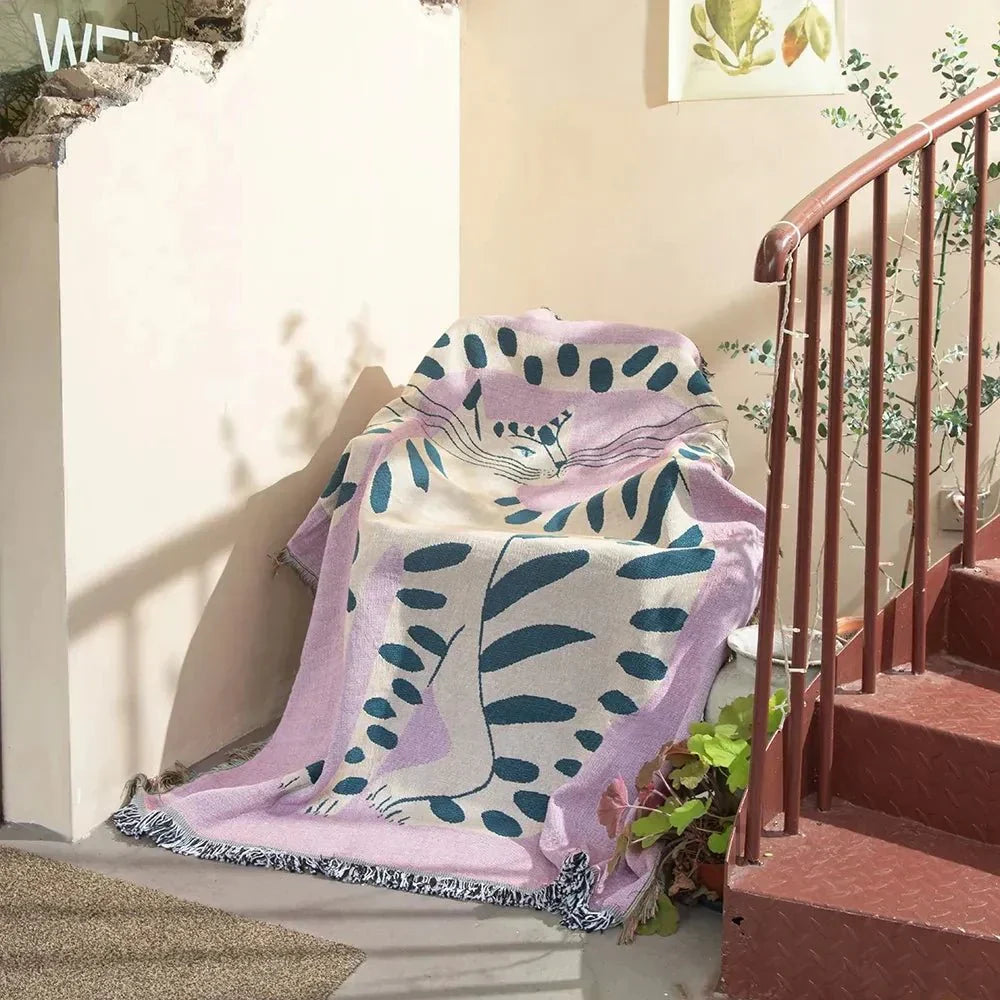 Maliben Abstract Woven Wall Tapestry Throw Blanket