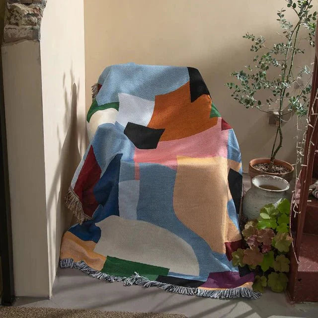 Maliben Abstract Woven Wall Tapestry Throw Blanket