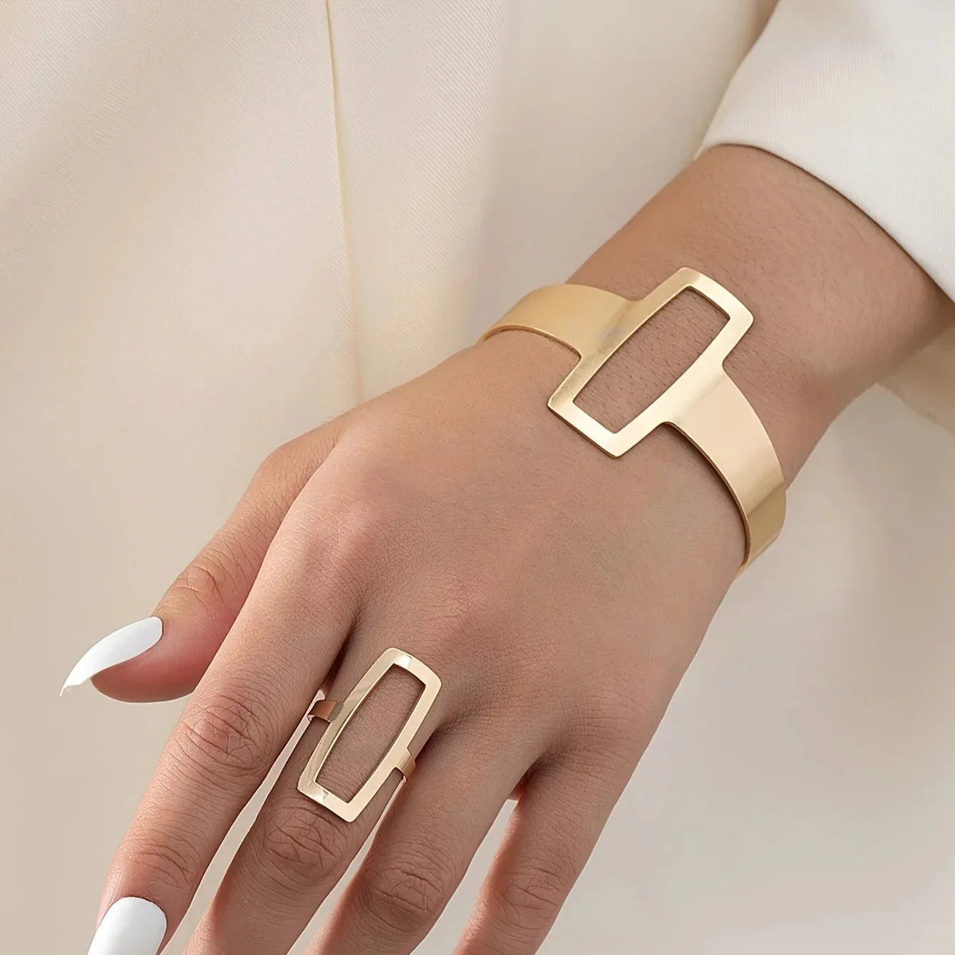 Maliben | Adjustable Geometric Rectangle Bracelet And Ring Set