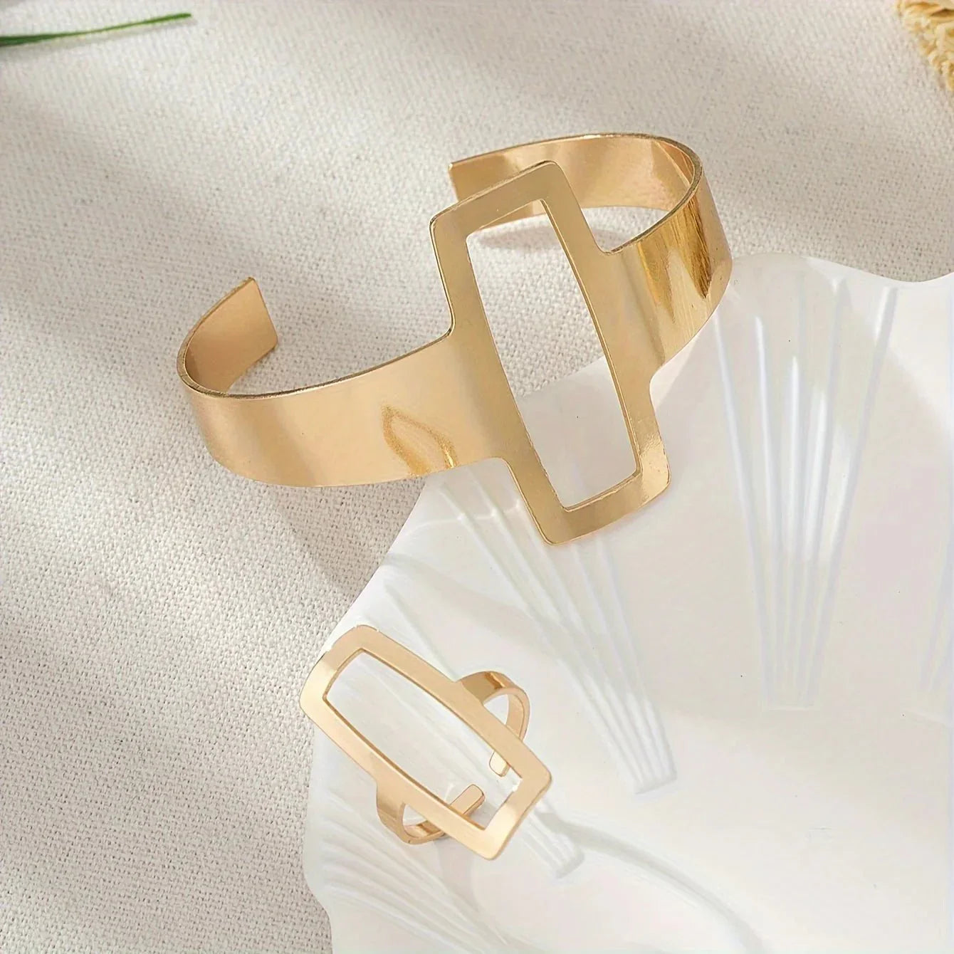 Maliben | Adjustable Geometric Rectangle Bracelet And Ring Set